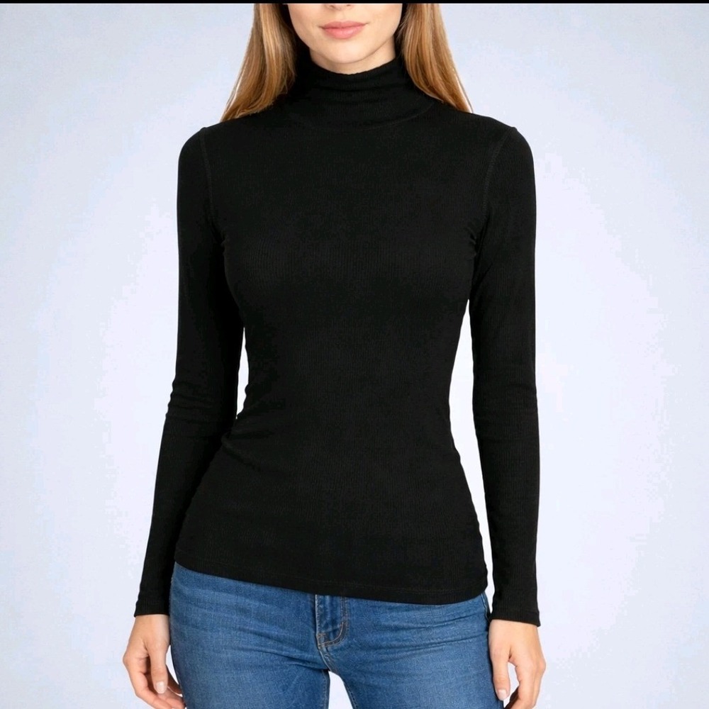 Wilfred Aritzia Black Ribbed Turtleneck Long Sleeve Top Tencel Modal 100780 L
